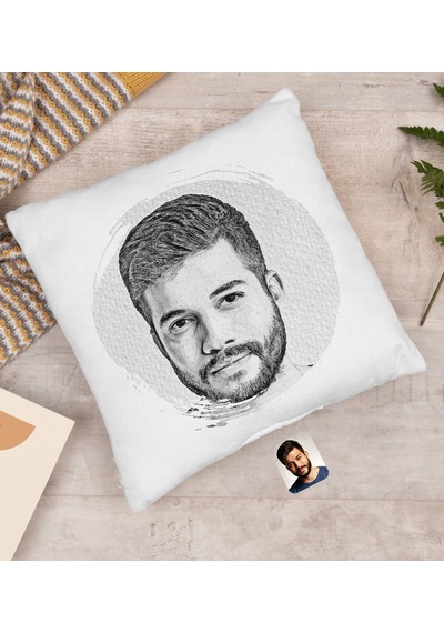Bk Gift Kişiye Özel Karakalem Beyaz Yastık, Karakalem Kupa, Arkadaşa Hediye, Sevgiliye Hediye, Ev Hediyesi