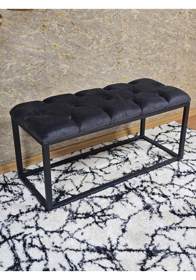 Zafir Siyah Boyalı Diktörtgen 100 Cm X 40 Cm Oturak Puf - Bench - Makyaj Oturağı - Oturak Füme
