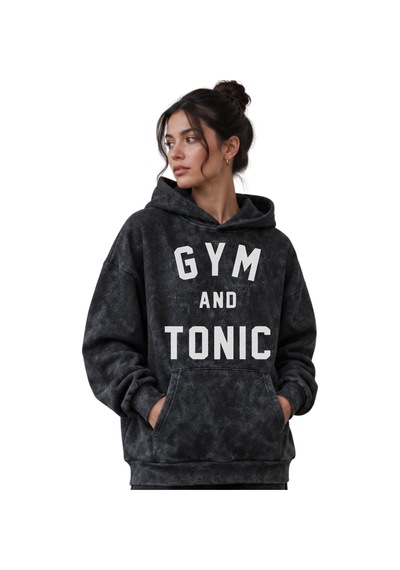 Sevbano Gym And Tonic Fitness Gym Bodybuilding Baskılı Unisex Oversize Yı Siyah