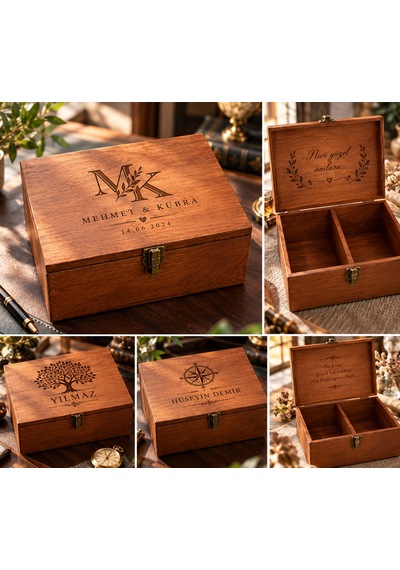 Tuns Woods Kişiye Özel 2 Bölmeli Ahşap Hatıra Ve Hediye Kutusu 27 Cm