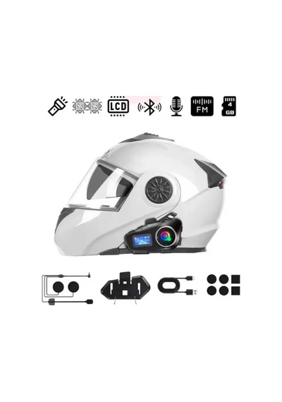 Buffer Q58 Motorsikletler İçin Fener Özellikli Sd Kart Bölümlü Lcd Ekranlı Kablosuz Bluetooth Kulaklıklı
