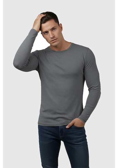 Rizzup Antrasit Dar Kalıp Likralı %90 Pamuk Erkek Sweatshirt Vücuda Oturan İnce Penye Sweat 2300423