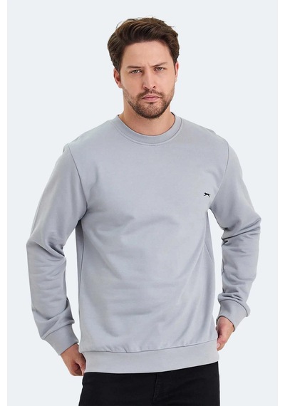 Classics Men Erkek Slim Oversize Uzun Kol Sıfır Yaka Sweatshırt-7094 Gri