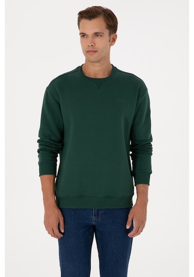 U.S. Polo Assn. Erkek Comfort Fit Bisiklet Yaka Şardonlu Koyu Yeşil Basic Sweatshirt 50313757-VR079