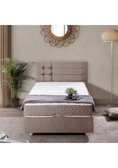 Viyana Tek Kişilik Baza Başlık Comfort Yatak Seti Açık Kahve 90 x 190