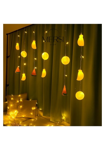 2 Metre 10 Led Karışık Meyve Şeklinde Pilli Dekoratif Aydınlatma Işık Süsü Altın