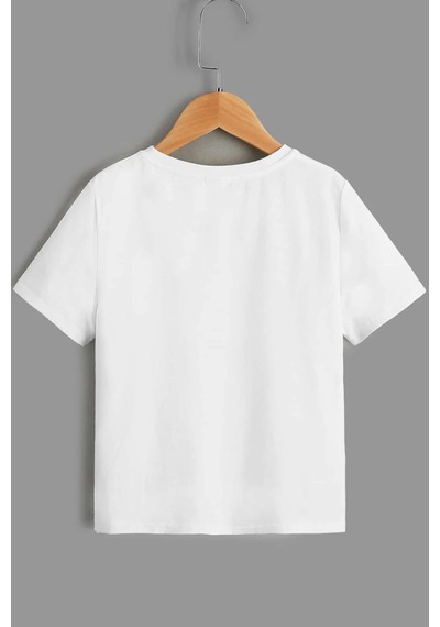 Uyguntarz Çocuk Cartoon Face Pamuklu Tshirt Beyaz