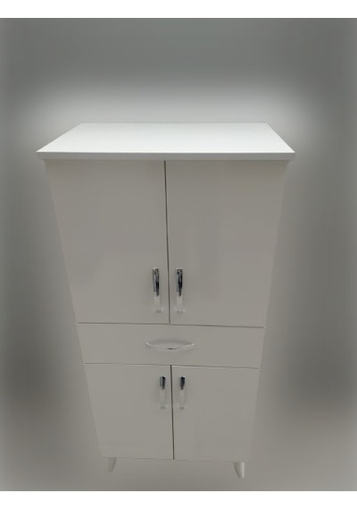 Çok Amaçlı Dolap Beyaz Model Hard Parlak Suntalem 130 Cm 4 Raf Demonte El Yapım Beyaz