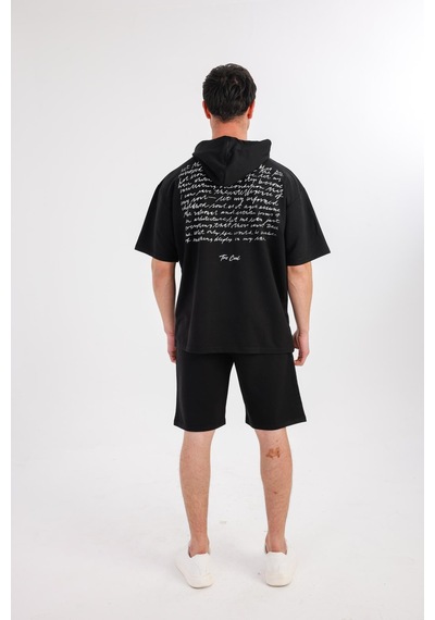 Oceano Kapüşonlu Sweatshirt & Şort Takım - Siyah Siyah
