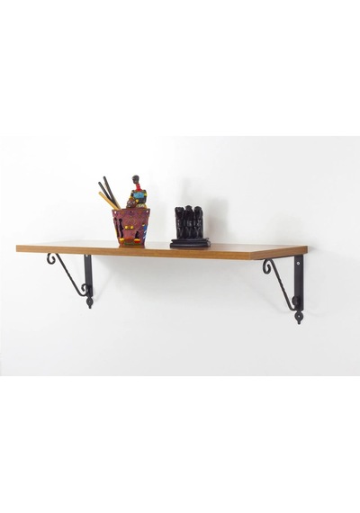 20x60 Cm Duvar Rafı - Ferforje Duvar Rafı, Duvara Monte Raf Meşe Meşe