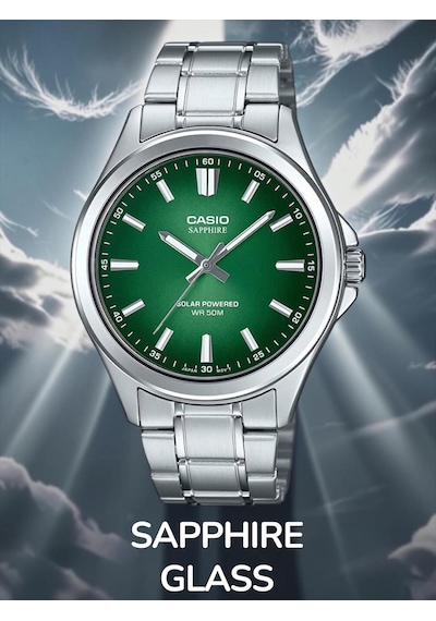 Casıo Mts-rs100d-3a-ss Solar Yeşil Kadran Spor Ve Şık Erkek Kol Saati Metalik