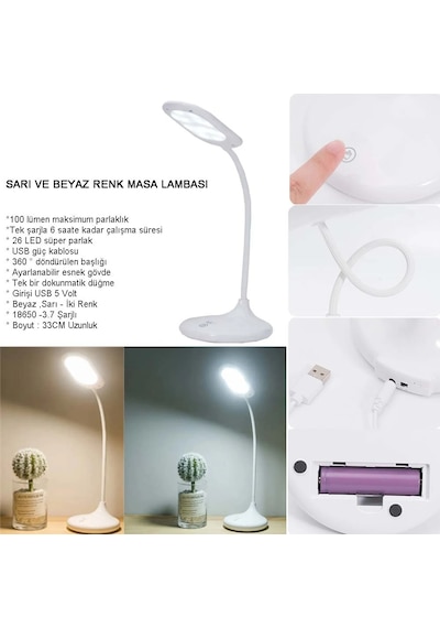 Şarjlı Sarı Ve Beyaz Renk Masa Lambasi Wt-005 Acı Kahve