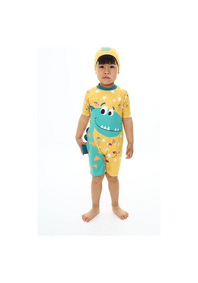 My Kids Wear Boneli Fermuarlı Erkek Çocuk Mayo Turuncu - Lacivert