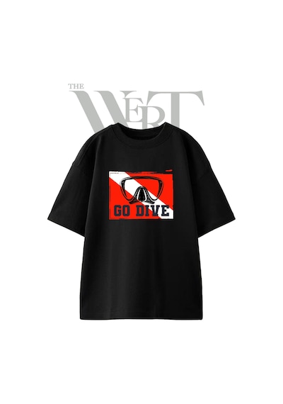 Thewert Diving Mask Flag Tasarım Baskılı Ünisex Siyah Oversize T-shirt