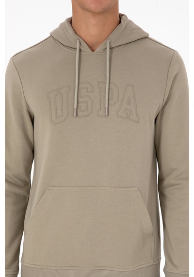 U.S. Polo Assn. Erkek Regular Fit Kapüşonlu Açık Haki Basic Sweatshirt 50315663-VR183