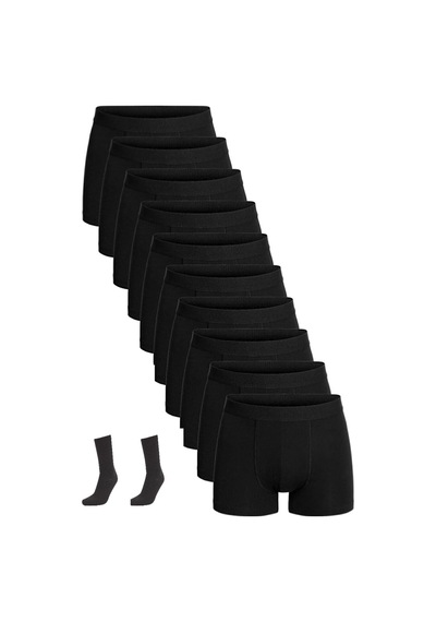 Nacar Store 10'lu Pamuklu Likralı Boxer 1 Çift Siyah Uzun Çorap Hediyeli Siyah/siyah