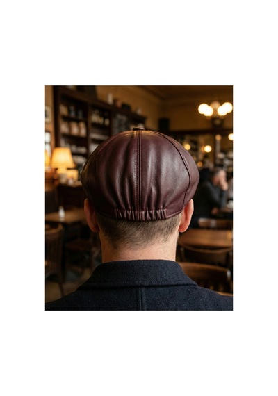 Emybox %100 Hakiki Deri 8 Köşe Kasket Şapka - Peaky Blinders Tarzı Lastikli Erkek Şapka Bordo