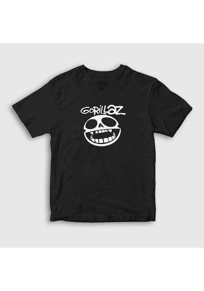 Presmono Unisex Çocuk Logo Gorillaz T-shirt Siyah