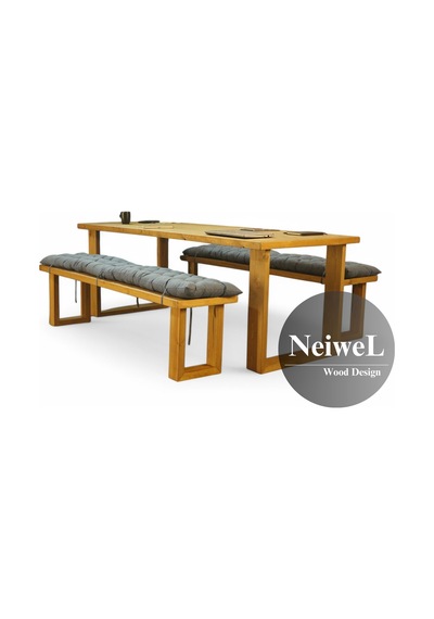 Neiwel Doi Doğal Ahşap Banklı Toplantı Masasıı x 100 x 300 Açık Ceviz
