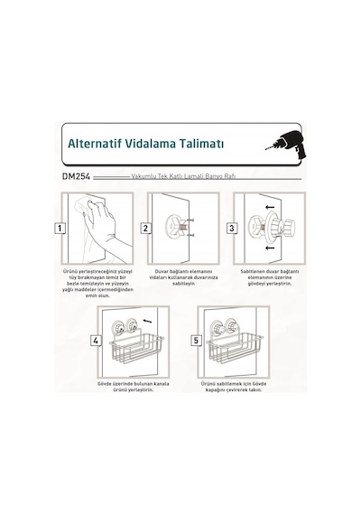 Teknotel Vakumlu Tek Katlı Banyo Duş Rafı Beyaz Dm254