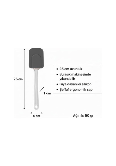 Silikon Spatula, Mutfak Kullanımı İçin Şeffaf Saplı Askılı 2, Antrasit Diğer