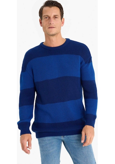 DeFacto Oversize Geniş Kalıp Bisiklet Yaka Çizgili Triko Kazak E5372AX24WNNV207