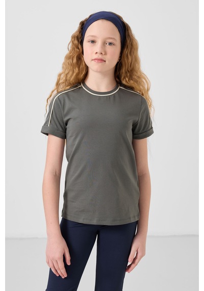Haki Pamuklu O Yaka Standart Fit Basic Kız Çocuk T-shirt - 75177 Haki