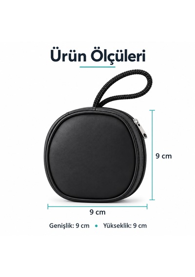 Microcase Mini Yuvarlak Çok Amaçlı Kulaklık Şarj Aleti Kablo Vb Aksesuar Saklama Çantası Al7001 Siyah