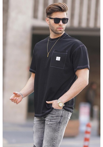 Madmext Siyah Oversize Cep Detaylı Erkek Tişört 7001-siyah Siyah