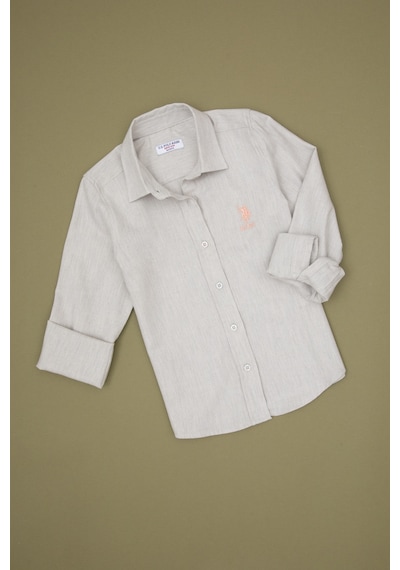 U.S. Polo Assn. Kız Çocuk Krem Melanj Uzun Kollu Basic Gömlek 50317666-XX7018