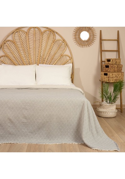 Soft Diamond Müslin Çift Kişilik Yatak Örtüsü - Gri - 200x220 Cm Renkli