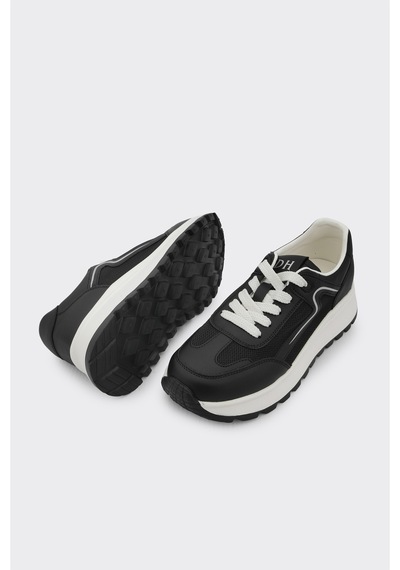 Derinet Comfort Taban Kadın Bağcıklı Sneaker Siyah Siyah