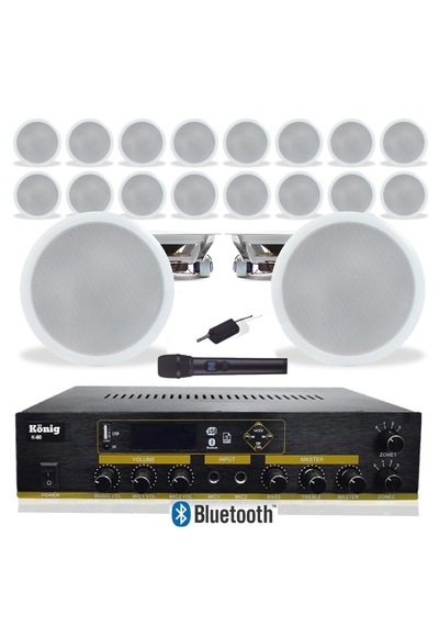18 Li Tavan Hoparlör Seti Bluetooth Anfi + El Mikrofonlu Ses Sistemi