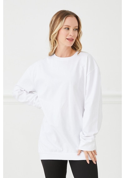 Salaş Sweatshirt Yumuşak Dokulu Düz Beyaz 001