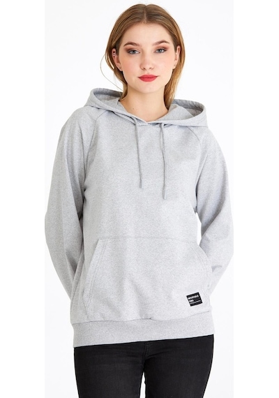 MMetalic Kadın Gri Renk Kapüşonlu Basic Örme Sweatshirt