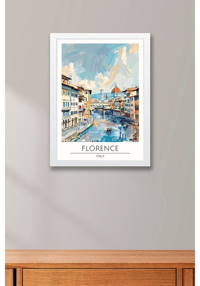 Floransa Duvar Tablosu İtalya Florence Temalı Modern Salon Dekoru, Şehir Manzaralı Çerçeveli Tablo Beyaz Floransa Duvar Tablosu İtalya Florence Temalı Modern Salon Dekoru, Şehir Manzaralı Çerçeveli Tablo Beyaz