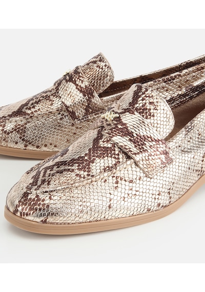 Hotiç Kadın Deri Gold Yılan Baskılı Klasik Loafer -