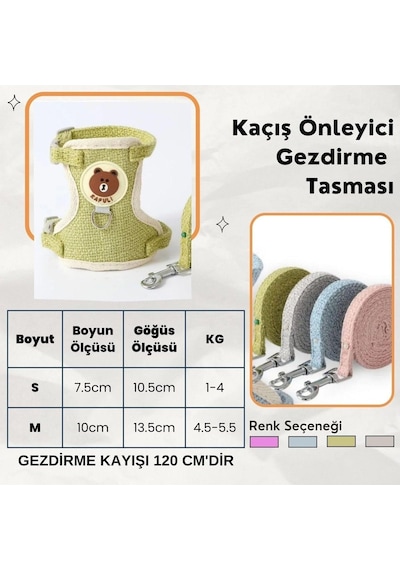 Floriashopping Yeni Sevimli Kaçış Önleyici Kedi Yürüyüş Vücut Tasmaları Yeşil M Çok Renkli
