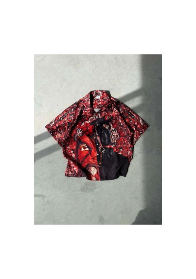 More Black Royal Desenli Dubble Hürrem Kumaş Oversize Gömlek Çok Renkli