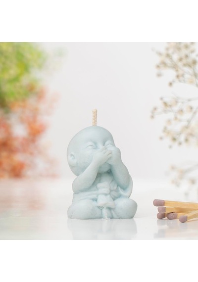 Bilmiyorum Buddha Temalı Doğal Soya Mum Mavi
