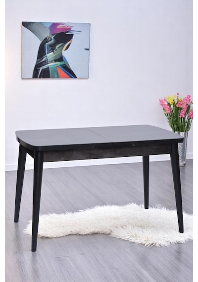 Nehir Alfa Banklı Lak Panel Açılır Mutfak Masa Takımı 75x130cm Siyah
