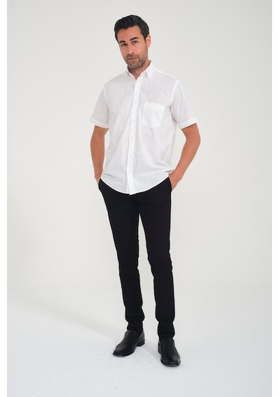 Klasik Kısa Kol Linen Keten Yaka Düğmeli Hediye Kutulu Erkek Gömlek Fs-001202 - Ekru-1690