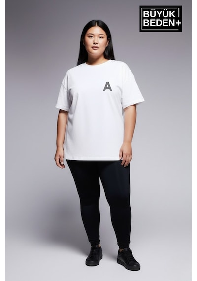 Superlife Kadın Büyük Beden A Baskılı 3xl-6xl Bisiklet Yaka Tshırt Spr26btsk510-12 Beyaz
