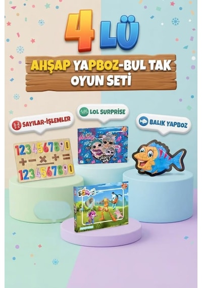 Eğitici Öğterici Ve Eğlenceli 4'lü Frame Yapboz Hikayeli Yapboz Ve Bul-tak Takımı Renkli Oyun Seti