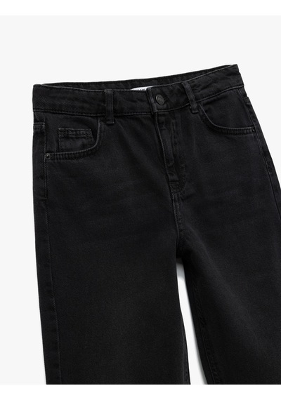 Koton Rahat Kalıp Düğmeli Pamuklu Jean Pantolon Siyah 5skb40030td Siyah