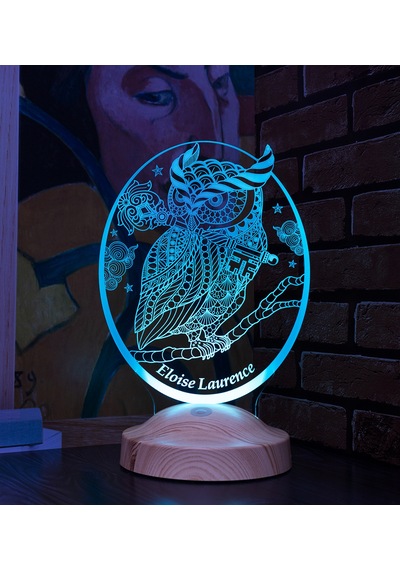 Baykuş Kişiye Özel Led Lamba, Baykuş Tasarımlı 3D Gece Lambası