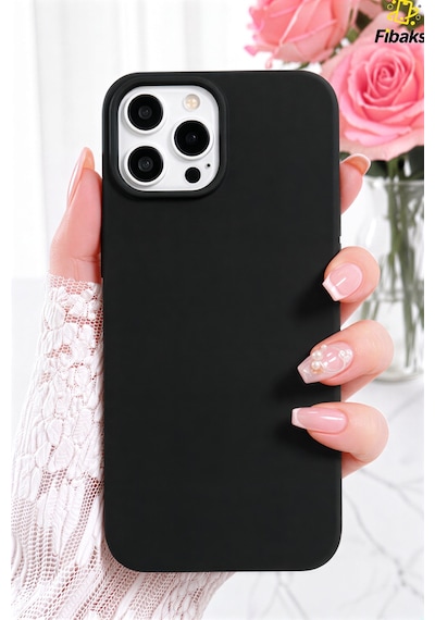 Fibaks iPhone 16 Pro Uyumlu Kılıf Kadife Lansman Soft Yumuşak Liquid Silikon Kamera Korumalı Kapak Black
