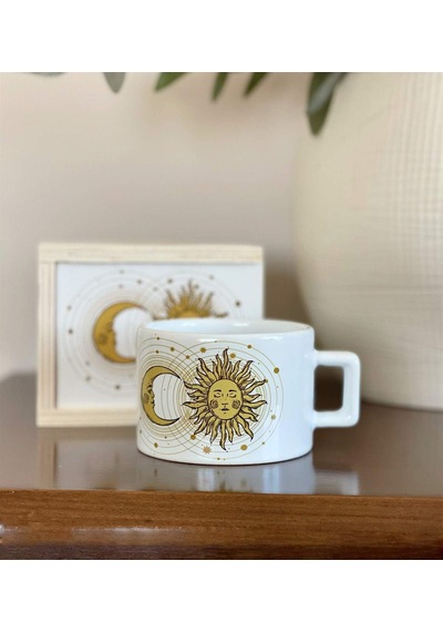 Tarot Ay Ve Güneş Tasarımlı Kutulu Kupa Beyaz - Çok Renkli