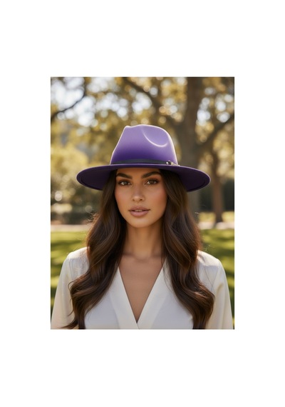 Gigi Luxe Özel Tasarım Fedora Fötr Şapka Ayarlanabilir Gold Aksesuarlı Kovboy Fötr Mor Mor