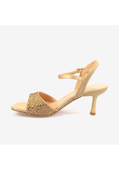 Hawen Angels Kadın Kösele Taban 7,5cm Topuklu Saten Gece & Abiye Ayakkabı 6895-26-v1 Altın